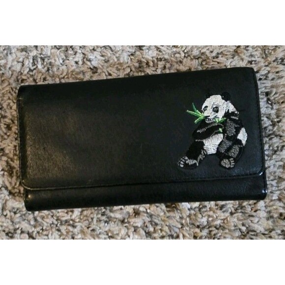 Vintage Panda Bears Handbag Wallet Set Of 2 Bamboo Leaves Green Cute Purse Tote - Picture 7 of 15
